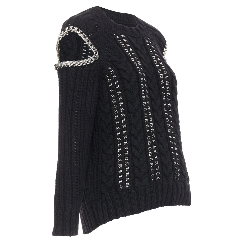 Suéter Alexander Mcqueen Cadena Cachemira Hombro Frío Mujer Negro S Foto 3 de 4