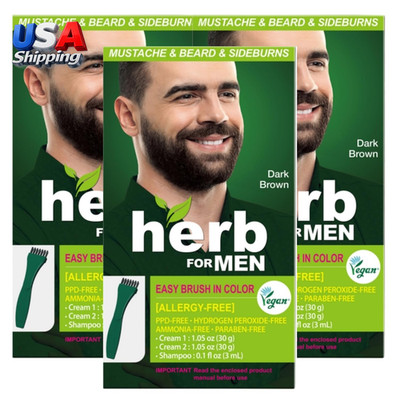 Beard Dye Dark Brown 3 Pack 20 Minutes PPD-Free Ammonia-Free Fast Color
