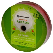 Member's Mark Premium Wired Ribbon 50 Yards 1-1/2 in Width, Ruby Shimmer