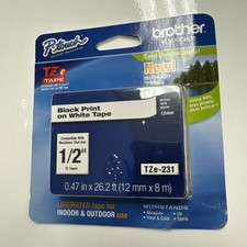 NEW Genuine Brother TZe-231, 1/2" Black on White P-Touch TZ tape