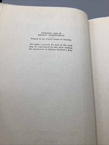 Ernest Hemingway FOR WHOM THE BELL TOLLS 1940 1st Edition Book Club Edition DJ - Picture 3 of 6