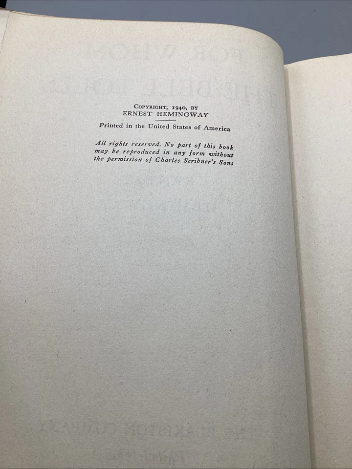 Ernest Hemingway FOR WHOM THE BELL TOLLS 1940 1st Edition Book Club Edition DJ Foto 3 de 4