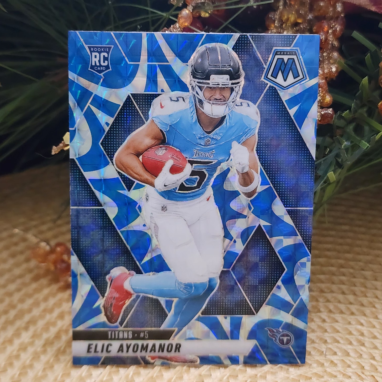 2025 Panini Mosaic Football Elic Ayomanor #333 RC Prizm Reactive Blue Titans