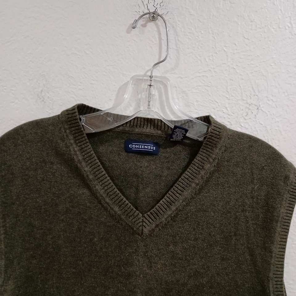 Men's Consensus Green Wool Blend Sweater Vest, Size L - Image 2 of 4