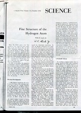NOBEL PRIZE in PHYSICS 1955 Willis E. Lamb autograph, printed scientific article
