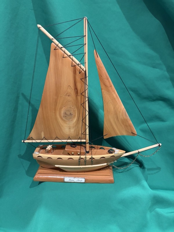 Wooden Ship Maine Sloop Wood Carved Sailboat Vintage Model Nautical Decor