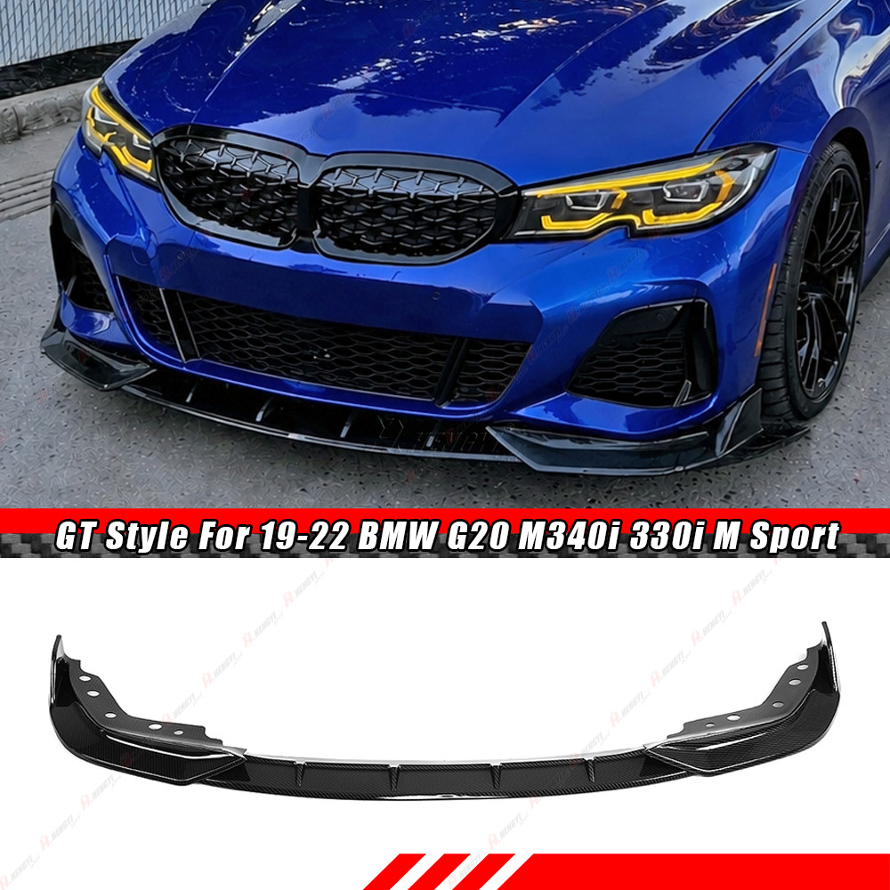 GT Style Carbon Look Front Bumper Lip Kit For 2019-22 BMW G20 M340i 330i M Sport