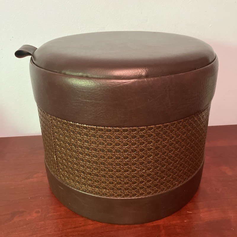 Vintage MCM Vinyl Round Ottoman  12x14” Hassock Retro Foot Rest