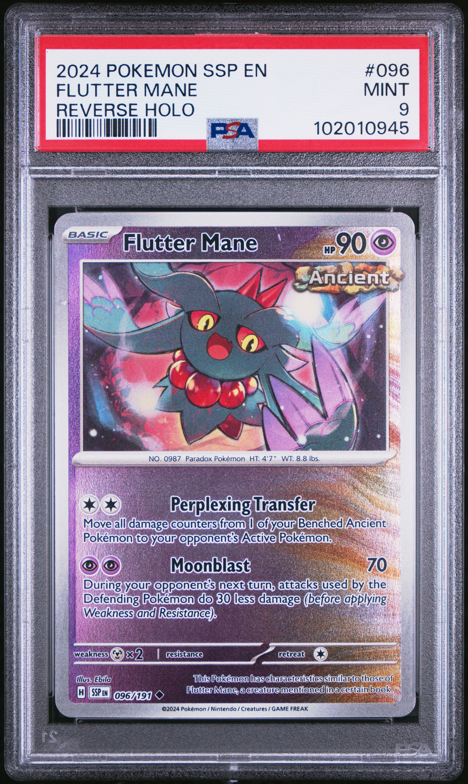 2024 POKEMON SSP EN #096 FLUTTER MANE PSA 9 POP 2 NONE HIGHER SURGING SPARKS #96