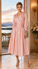 FANCY BRIDAL STORE NY PINK  SILK TEA LENGTH SIZE 8  WEDDING GOWN DRESS FORMAL