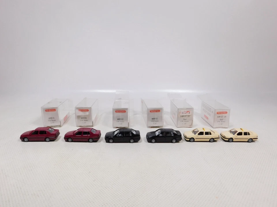 6X Wiking H0 1:87 VW Vento 055 01 + 055 02 + 149 07 18 Taxi Mint Box #EE928-0,5 - Immagine 2 di 4