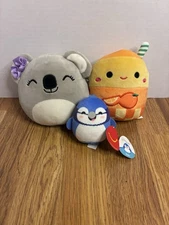 3 Small Squishmallows Plushies Bundle Marcos Orange Juice, Rosa The Koala, Babs.