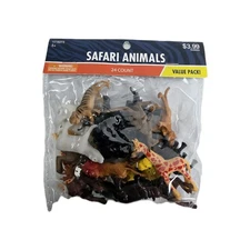 Safari Animals Figures Toy Plastic 24 Count Value Pack Kids Play New Sealed