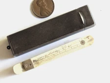 DEMI METRE, ANTIQUE SILVER CASED ARCHITECTS FOLDING RULER 20" BONE  TOOL. RARE.