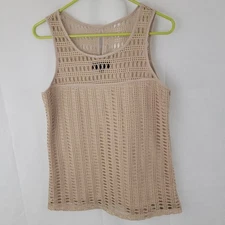 NAIF Womens Tank Top Sz MEDIUM Crochet BEIGE Boho Beachy Neutral Shirt Festival