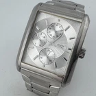 Guess Quartz Watch G95290G Men Silver Steel Rectangle Day Date New Battery 6.25"
