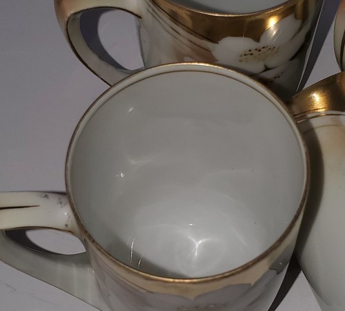 5 GOLD R.S. GERMANY Chocolate, Lemonade Mugs APPLE BLOSSOM Floral, ca. 1910-20 - Picture 5 of 6