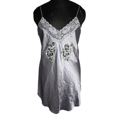Vintage Customized Floral Gray Blue Satin Slip Dress