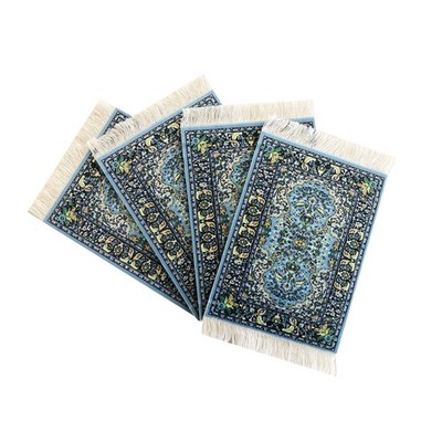Turkish Carpet Coasters Set of 4   mini Drink mats with Fringe, Protective