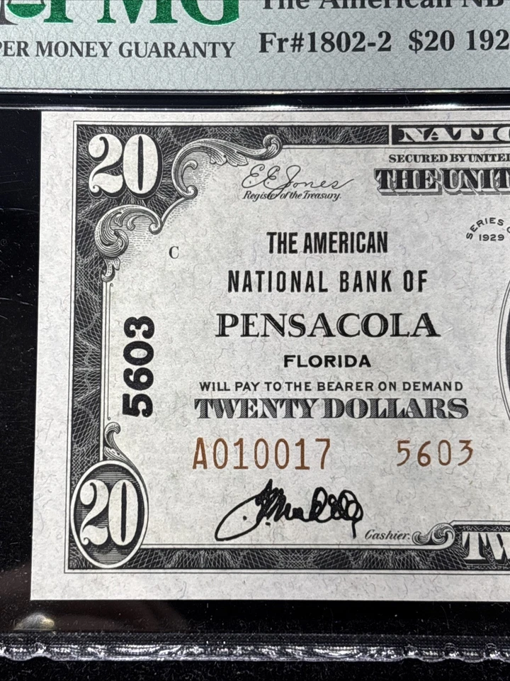 1929 $20 American National Bank PENSACOLA Florida National Currency CH 5603 Ty2 - Image 3 of 4