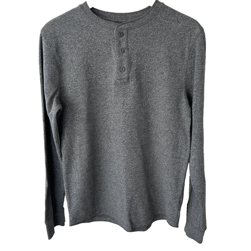 Mens Thermal Henley Shirt Size Medium Grey Great for Layering Long Sleeve Top