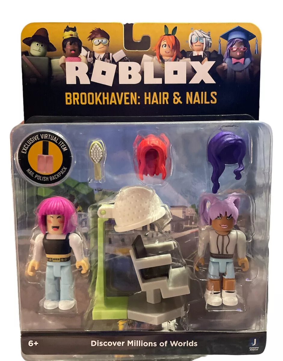 Roblox Collection Brookhaven Hair & Nails 3 Action Figures w/ Virtual Item  New