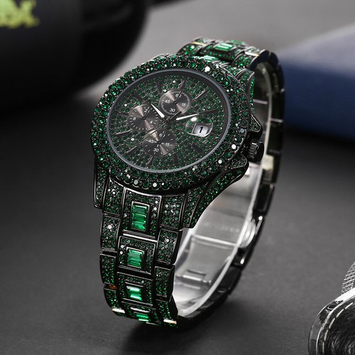 Reloj de Lujo Hip Hop Completamente Ice Out Para Hombre Helado Personalizado Bling Verde Azul Diamante - Imagen 8 de 26