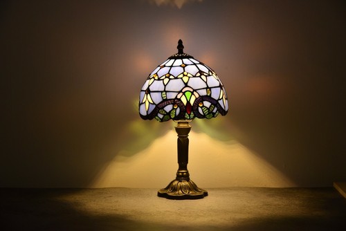 Tiffany Table Lamp Baroque Stained Glass Desk Lamp Night Light for Reading H14" - Picture 4 of 10