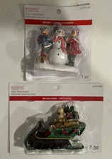 Ashland Christmas Village Tiny Treasures Santa's Sleigh + Snowman Figurine - NEW