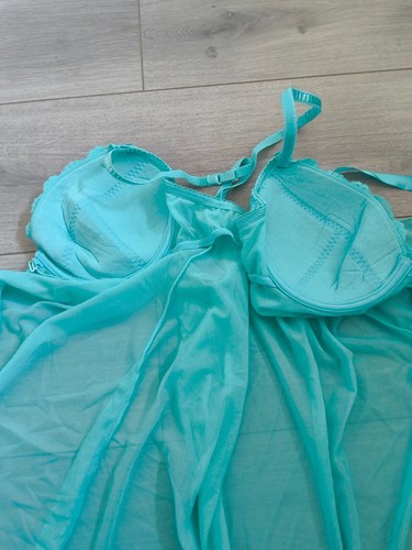Vintage La Senza Turquoise Blue Lace & Mesh Babydoll Top Size 18 - Picture 18 of 24