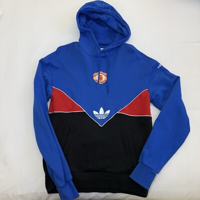 Adidas Originals Retro Manchester United Blue Black Football Hoodie Small 