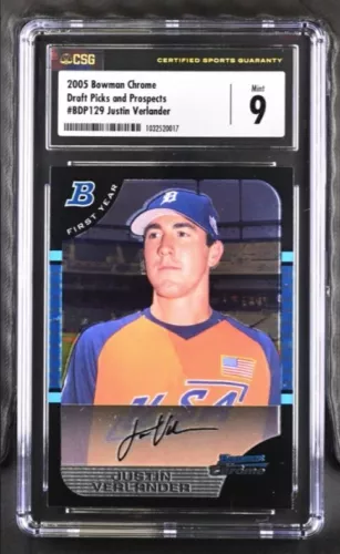 2005 Bowman Chrome #BDP 129 Justin Verlander CSG 9 Mint Tigers Astros CY Young