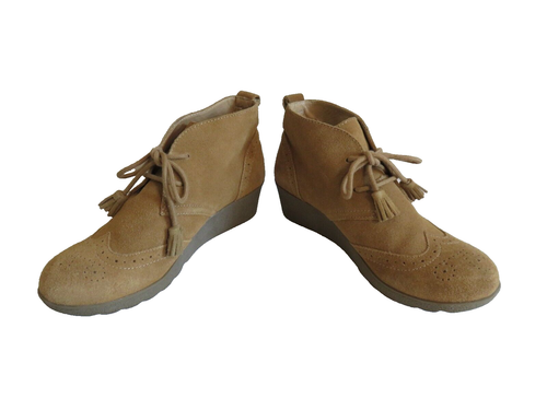 Lands End Women's Chalet Chukka Tassel Wingtip Boots Tan Suede Leather Size 9.5B - Picture 8 of 9