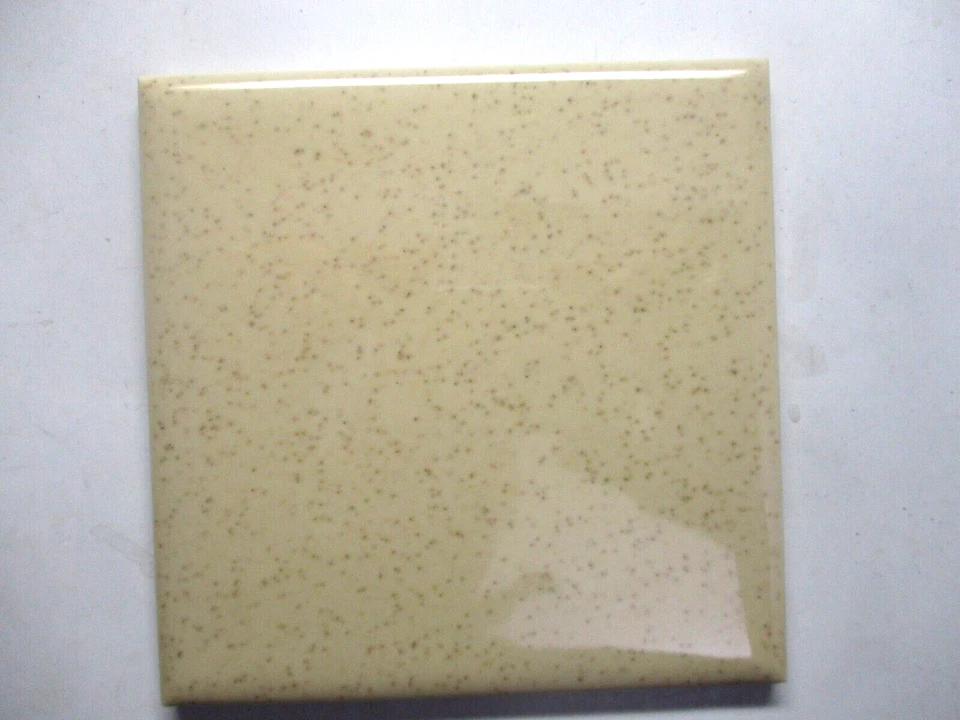 1 Wall Tile Mosaic USA 4-3/8" Gloss Brown Specks on Beige Ceramic 1950 Retro Vtg - Image 4 of 4