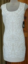 GUESS Bodycon Sheath DRESS Scoop Neck; Keyhole Back Ivory Beige Paisley XS S