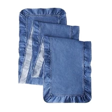 Pioneer Woman Table Runner Ruffle Edges Soft Denim Fabric 90"x 14" Blue