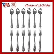 12/24 Pieces Stainless Steel Forks And Spoons Flatware Tableware Set Kitchen