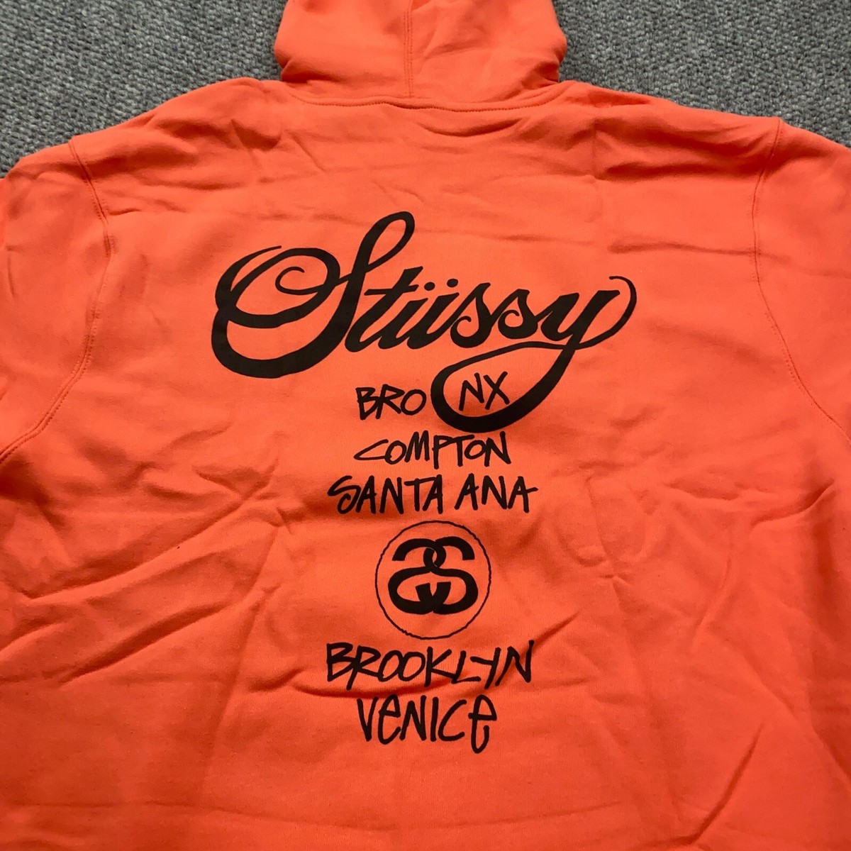 Stussy World Tour Zip Hoodie Mens XL Orange Sweatshirt NWT