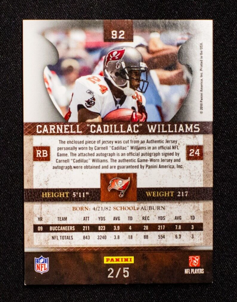 2010 Panini Plates & Patches Cadillac Williams Game Used Jersey