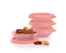 Tupperware Impressions Mini Cereal Bowls & Seals Set Peach New