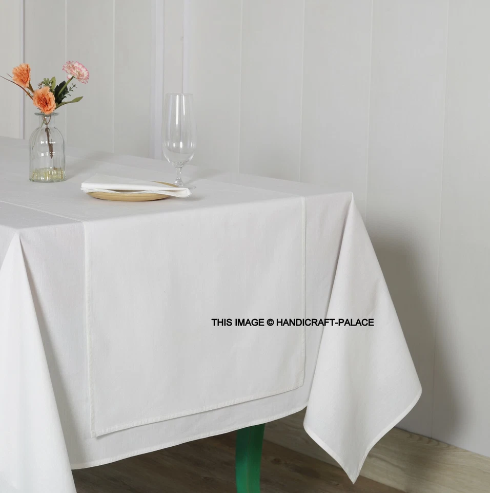 100% Cotton Plain Fabric Tablecloth Square Rectangular White Dining Table Cover - Image 3 of 4