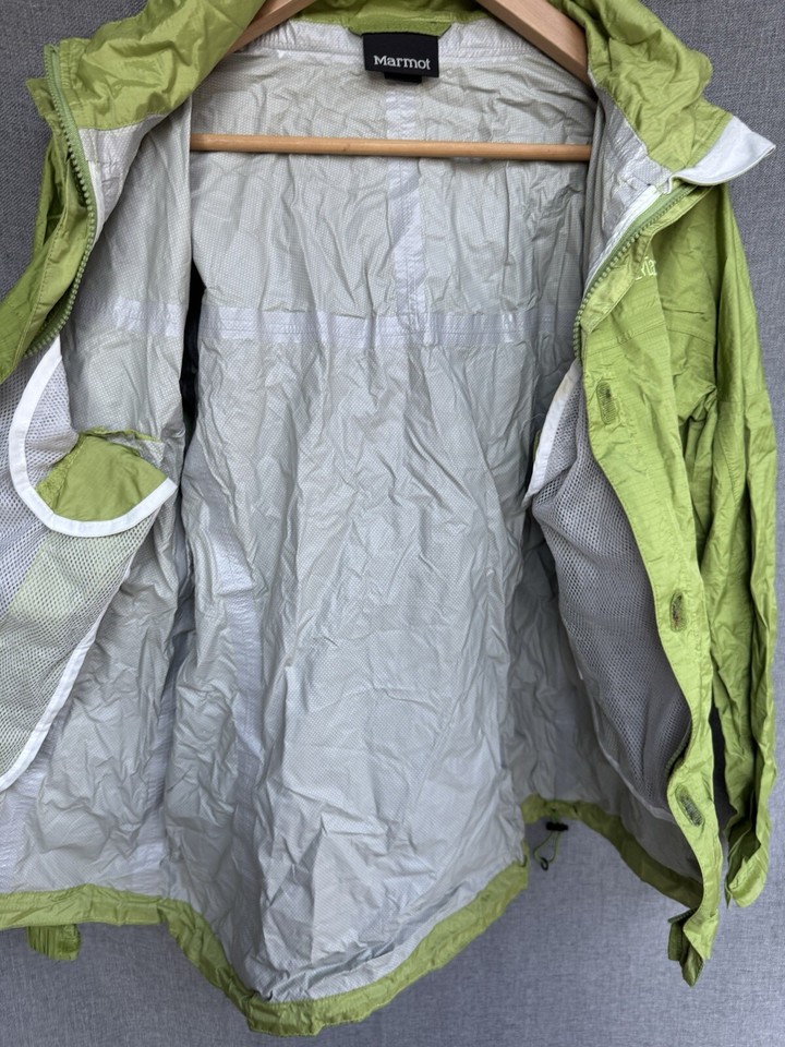 Marmot Rain Jacket Womens Medium Green Full Zip Hooded Lightweight