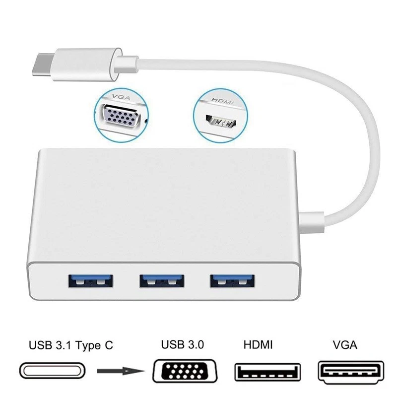 5in1 Type C to HDMI VGA USB 3.0 HUB Video Adapter 4Kx2K For Apple Macbook to TV - Image 2 of 4