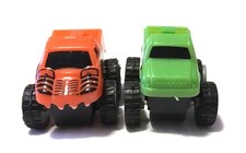 Fun Pair of 2" Plastic Friction Toy Trucks Orange  Green
