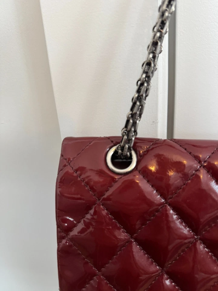 Authentic Chanel Reissue 2.55 227 Patent Dark Burgundy Bag - Image 4 of 4