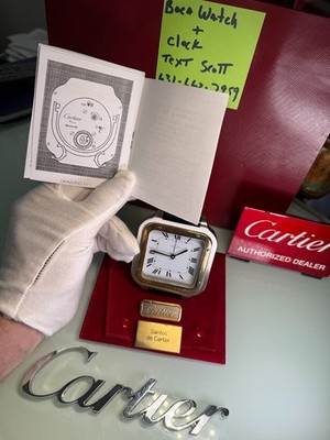 *** Cartier Santos Clock  serviced New Battery W / Red pouch Battery refresh ***