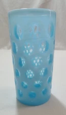 Vintage Fenton Blue Turquoise Opalescent  Coin Dot   Art Glass      Tall Tumbler