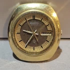 Seiko Automatic 17 Jewels Day/Date Vintage 1970s Cushion Gold Tone Brown Dial