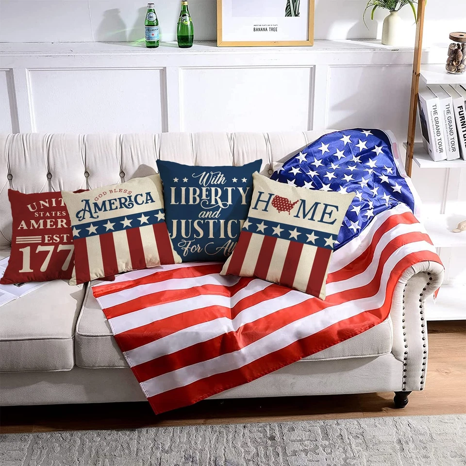 4 июля американский патриотический декоративный наволочка 18 x 18 набор из 4,... - Изображение 4 из 4