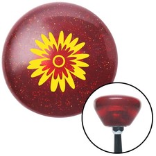 Yellow Flowers Red Retro Metal Flake Shift Kn...